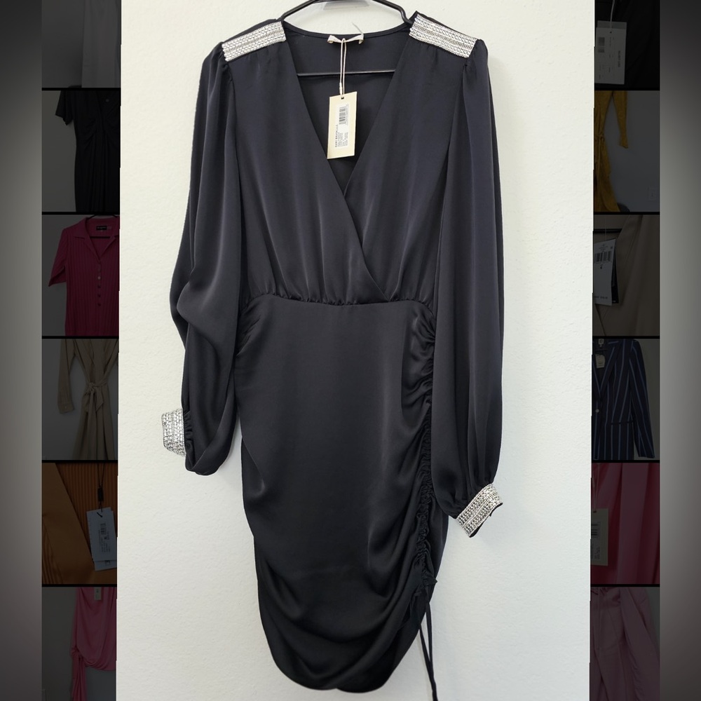 Elegant Black Dress with Embellished Shoulders
